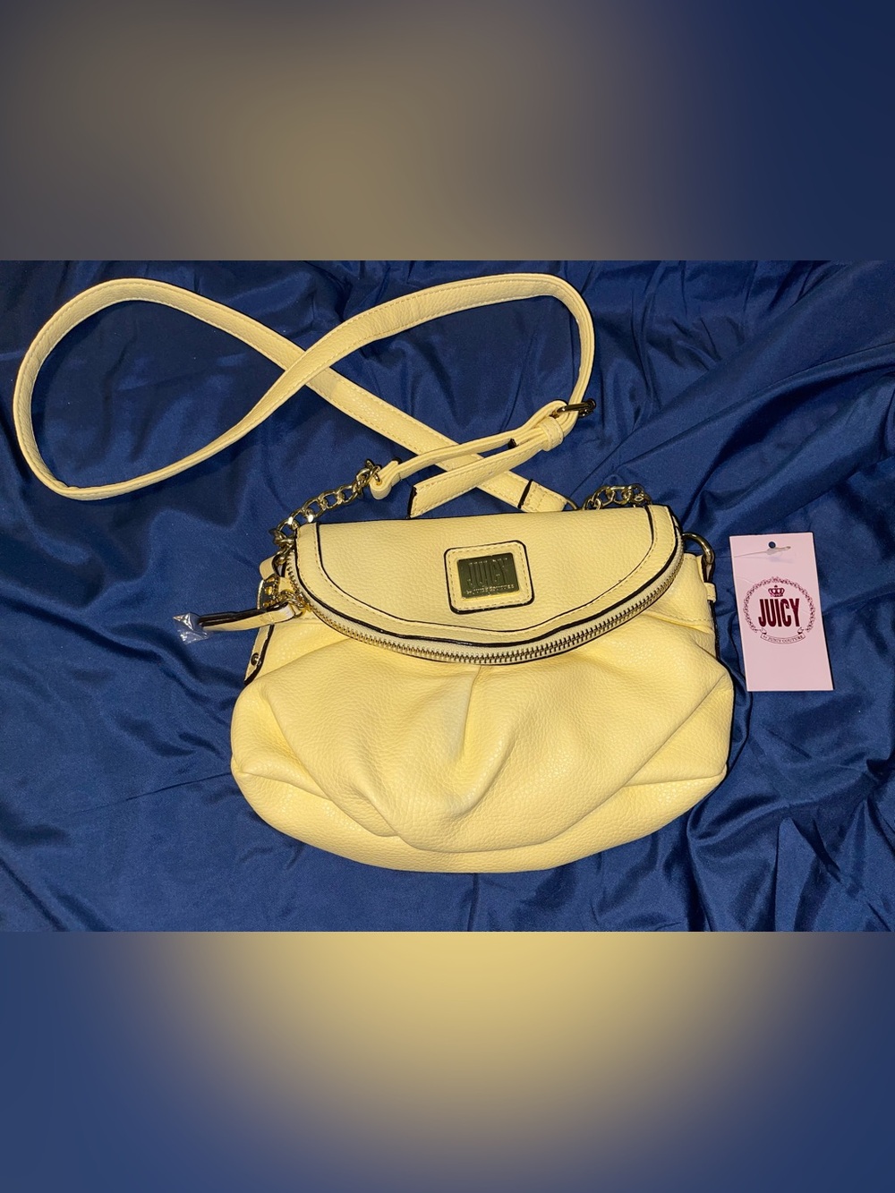 Juicy Couture Pale Banana Pebbled Crossbody with Chain Accent